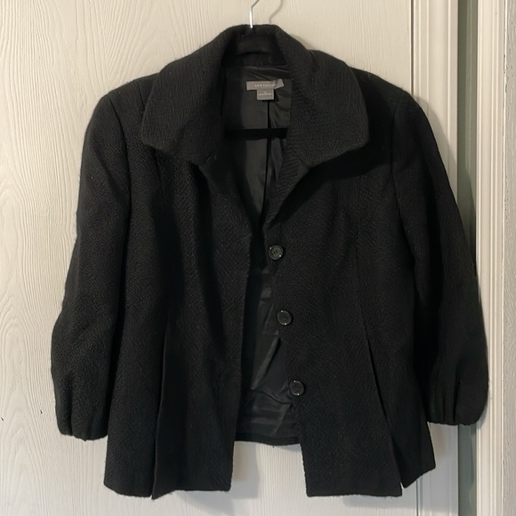 Ann Taylor 100% Wool Like New Black Blazer Jacket 3/4 Bishop Sleeves Size 12 - Picture 2 of 10
